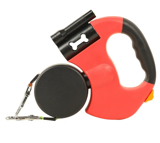 Walkdouble Pro - guinzaglio retrattile per 2 cani con torcia e dispenser