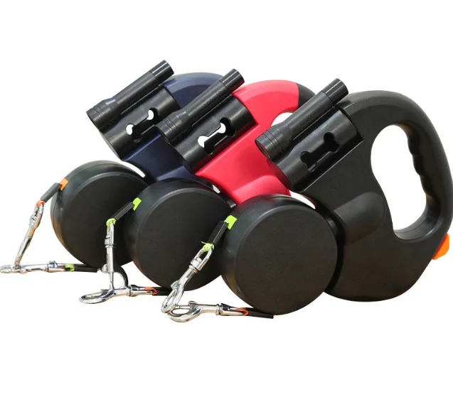 Walkdouble Pro - guinzaglio retrattile per 2 cani con torcia e dispenser